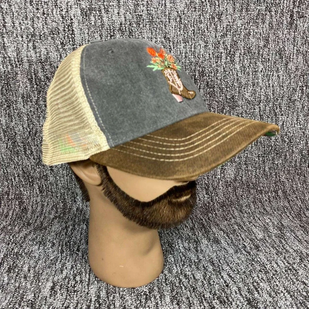Southwest Cowgirl Womens OS Grey Brown‎ Cowboy Boot Floral Infinity Ponytail Cap